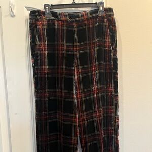Velveteen Christmas plaid wide leg pants